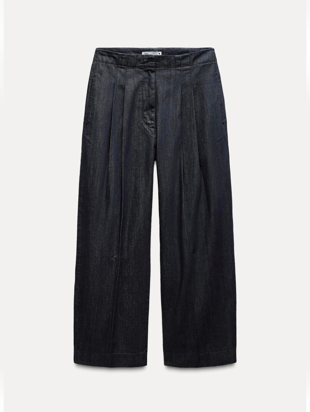 ZARA Mid Waist Tapered Wide Leg Relaxed Fit Dark Blue Indigo Denim Pants Jeans